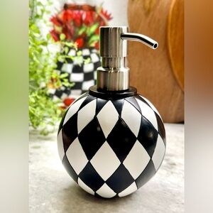 New Black & White Resin Harlequin Diamond Liquid Hand Soap Dispenser - 6.5” x 4”